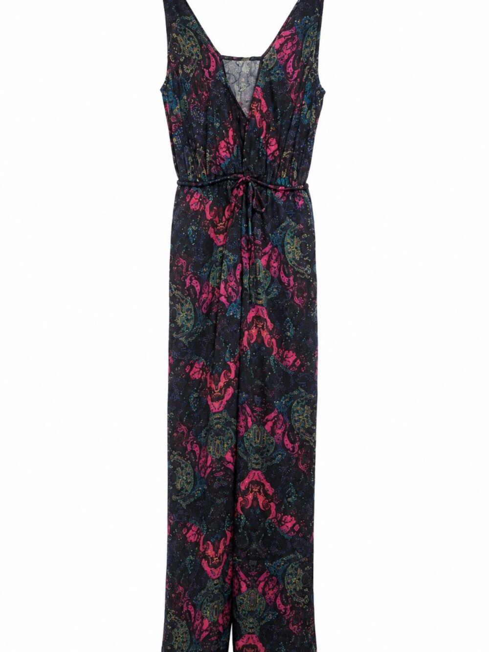 BCBGeneration Multicolor Abstract Wide Leg Jumpsuit Satin Women Pockets Size Xxs